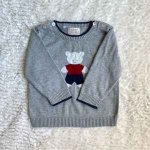 Emile et Rose Bear Cotton Knit Sweater Kids 12 Month Gray Mother of Pearl Button